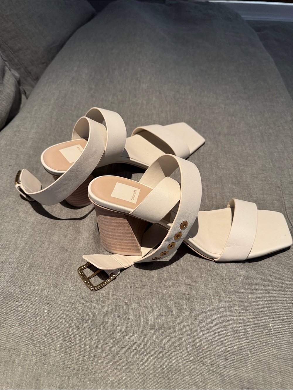 Dolce Vita Women’s Cream Block Heel Sandals with Ankle Strap